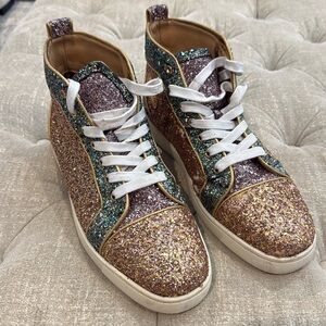 Christian Louboutin Bip Bip Glitter US 11 Lace Up Sneakers. Flaws see‎ pics